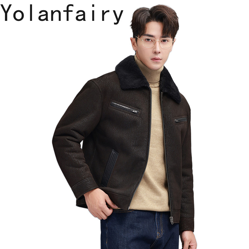Men'S Fashion Zipper Jacket - YOLANFAIRY Vintage Moda Doğal Kürk Ceket