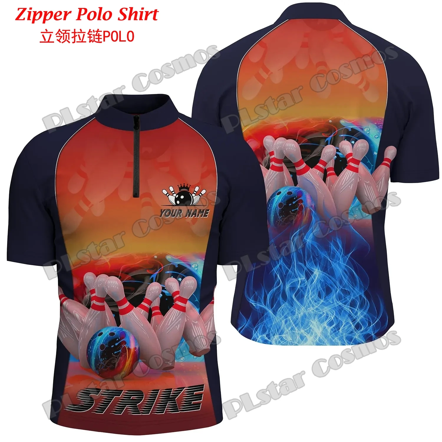 Mens Fashion Quarter Zip - Kişiselleştirilmiş Kırmızı Alev Bowling Topu ve