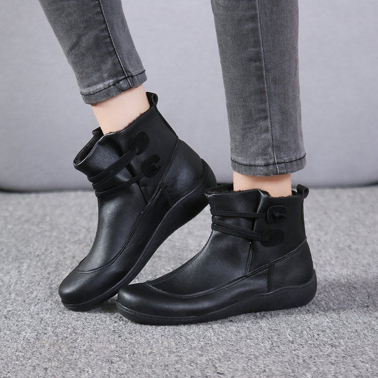 Mens Fashion Vintage - Kadın Vintage Yuvarlak Burunlu PU Deri