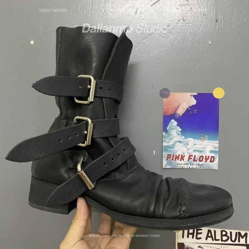 Mens Fashion Vintage - Moda Erkek Hakiki Deri Motosiklet Botları