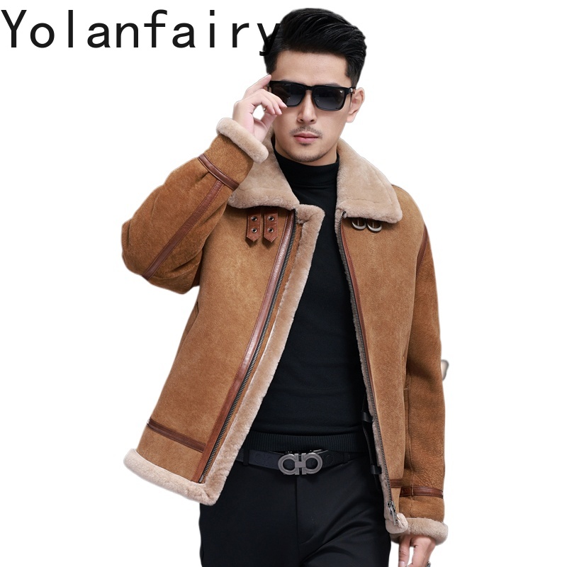 Men'S Fashion Zipper Jacket - YOLANFAIRY Yüksek Kaliteli Gerçek Koyun Derisi