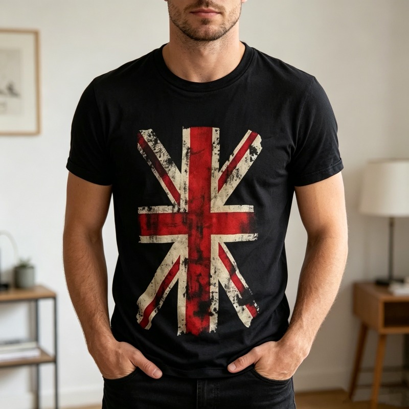 Men'S Fashion Uk - Union Jack Grafik Tişört Vintage İngiltere
