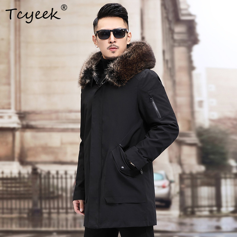 Men'S Fashion Zipper Jacket - Tcyeek Şerit Tilki Kürk Yaka Kışlık