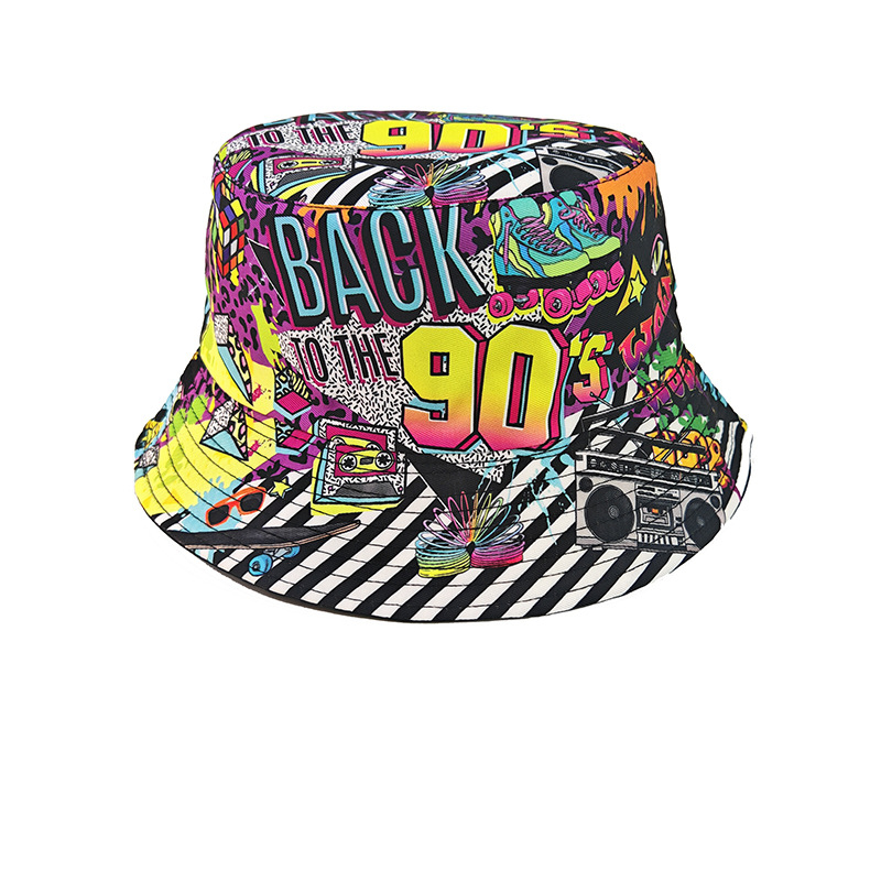 Mens Fashion Bucket Hat - Moda Retro Graffiti 80'ler 90'lar Kova