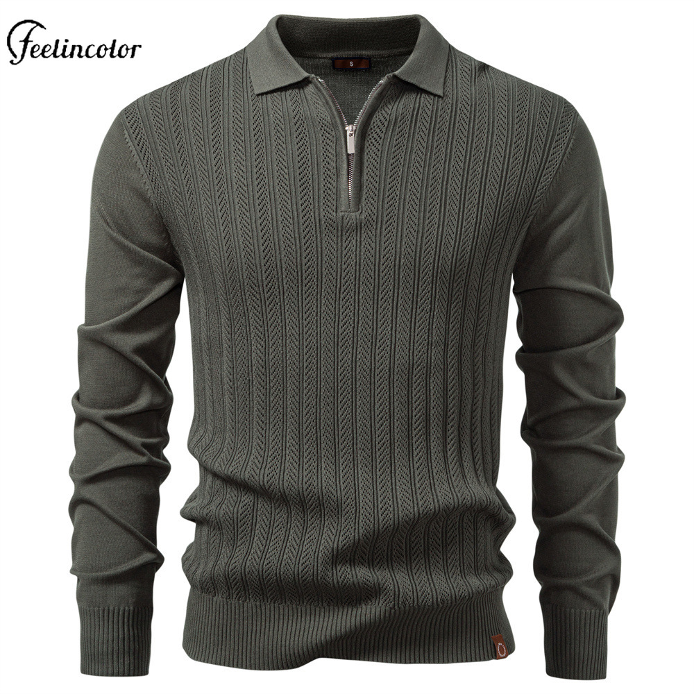 Mens Fashion Quarter Zip - Zeytin Yeşili Erkek Çeyrek Fermuarlı Polo