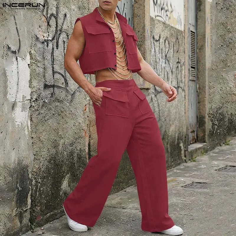 Men'S Fashion Rules - INCERUN Erkek Setleri Katı Kolsuz Kırpma