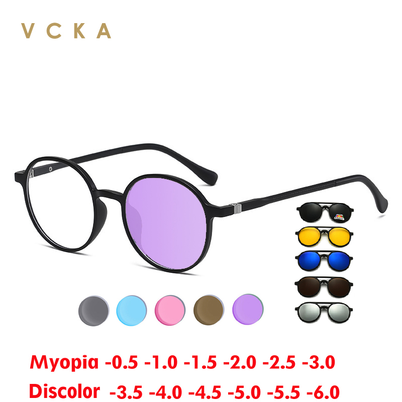 Mens Fashion Discord - VCKA fotokromik miyopi yuvarlak gözlük Power