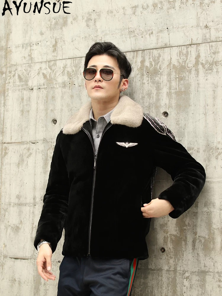 Men'S Fashion Zipper Jacket - AYUSNUE Doğal Vizon Kürk Erkek Lüks