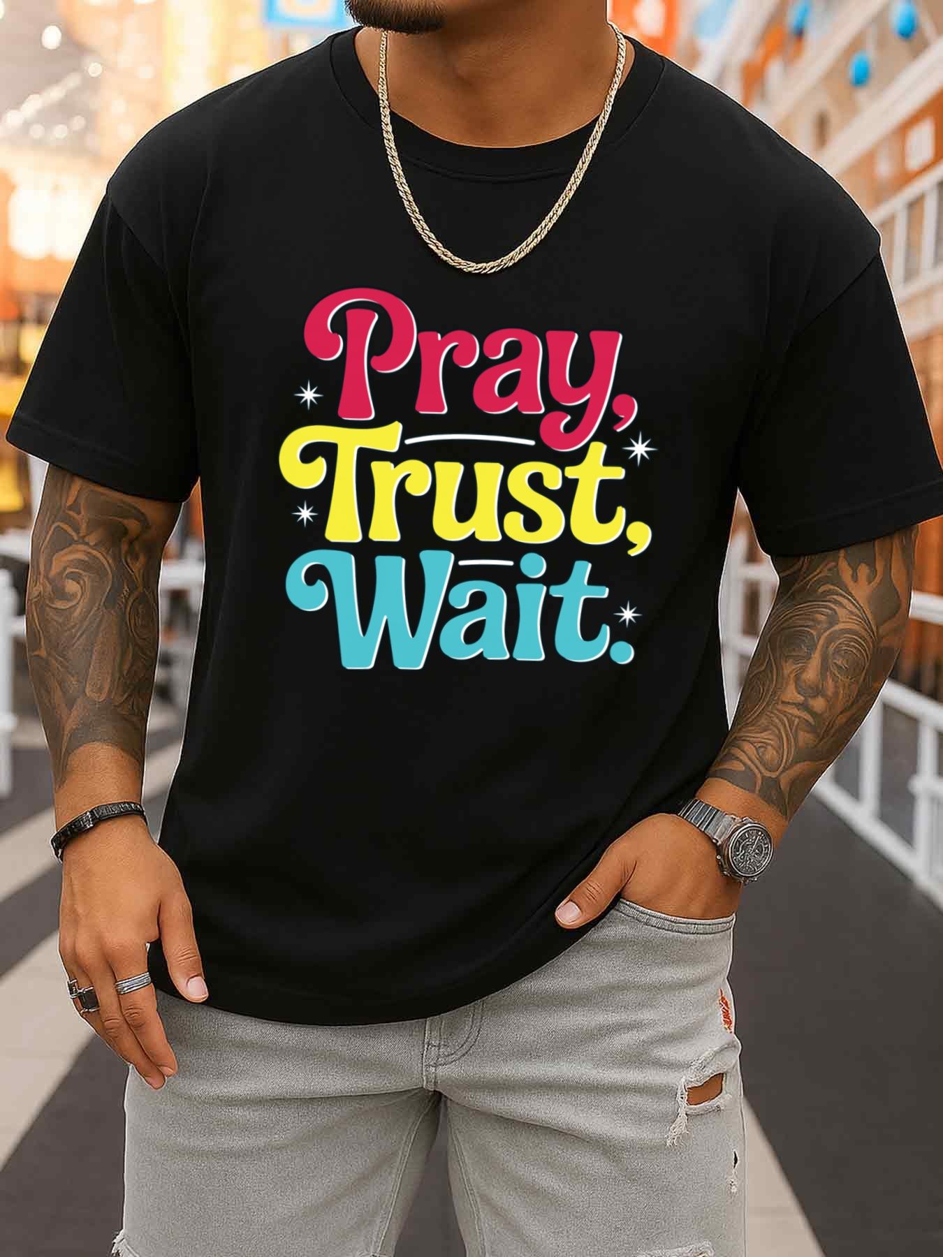 Men'S Fashion Easter - Pray, Trust, Wait Tişört Erkek Siyah