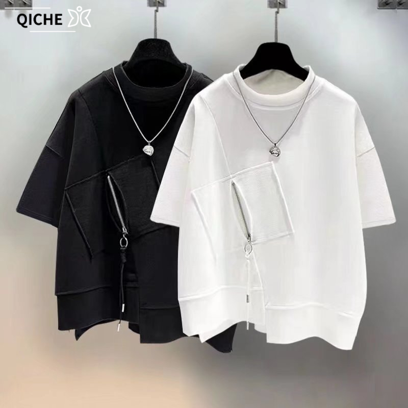Mens Fashion Quarter Zip - QICHE Erkek Cepli Fermuarlı Kısa Kollu