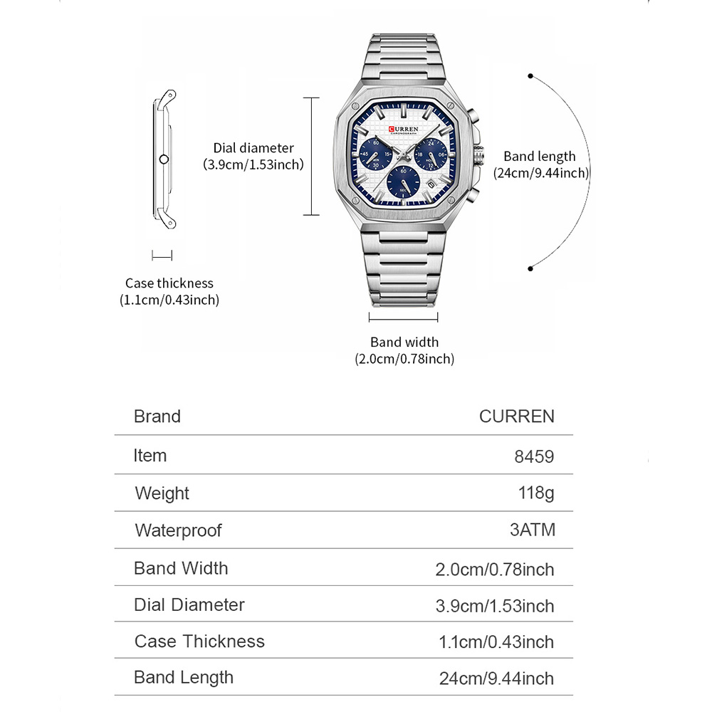 CURREN Lüks Kare Chrono İzle E - Mens Fashion Watch incelemesi ve fiyatı